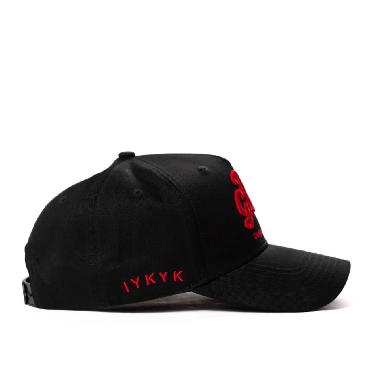 Side View of Dad Gang Black and Red Snapback hat