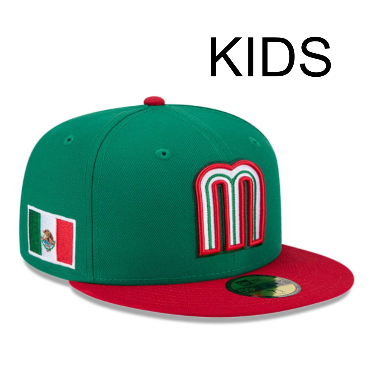 Wbc Baseball Cap New Era YOUTH WBC Mexico Baseball Green Red 59FIFTY Fitted Cap
