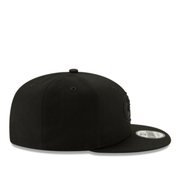 Side View of New Era San Francisco 49ers Black on Black 9FIFTY Snapback Hat