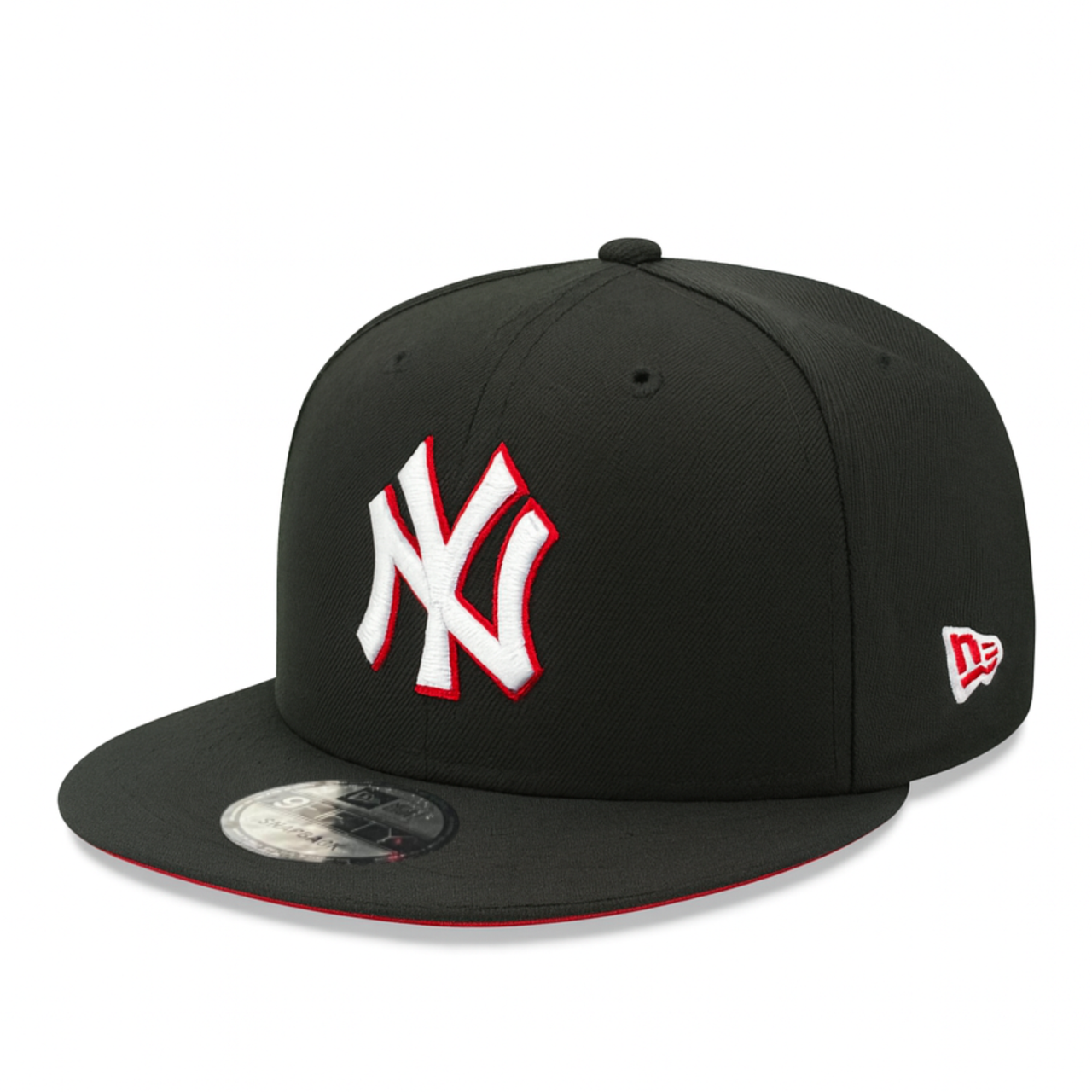 side view of New Era New York Yankees 1999 World Series Black Red 9FIFTY Snapback Hat