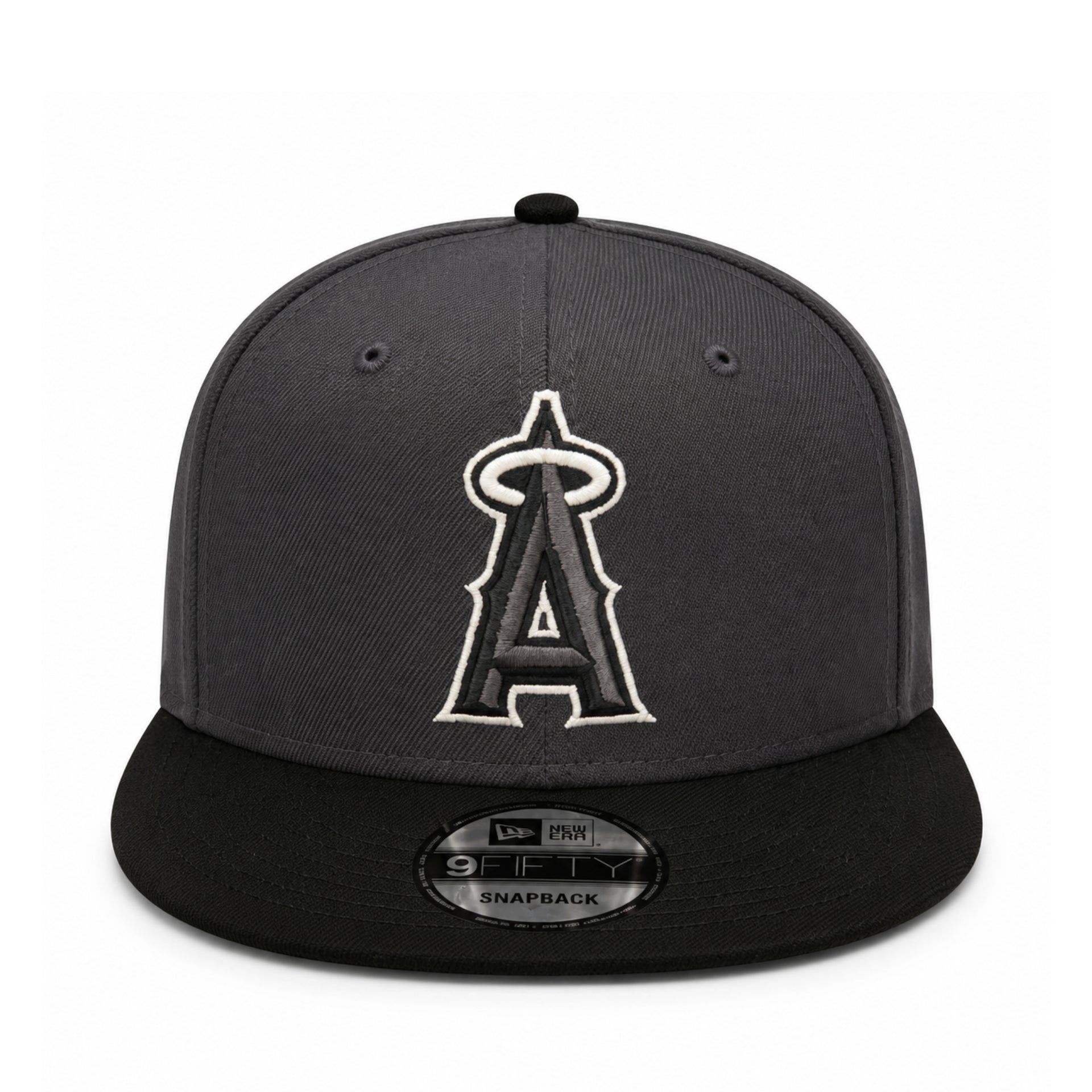 New Era Los Angeles Anaheim Angels Graphite Black 9FIFTY Snapback Hat front view