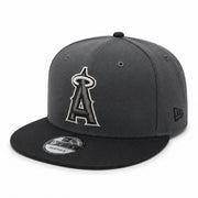 New Era Los Angeles Anaheim Angels Graphite Black 9FIFTY Snapback Hat front angle view