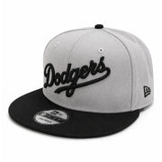 New Era Los Angeles Dodgers Script Gray/Black 9FIFTY Snapback Hat front angle view