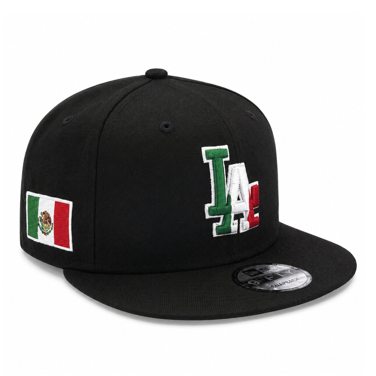 New Era Los Angeles Dodgers Mexico Flag Black 9FIFTY Snapback front angle view