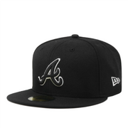 Front View of New Era Atlanta Braves Black Black White Outlined 59FIFTY Fitted Hat