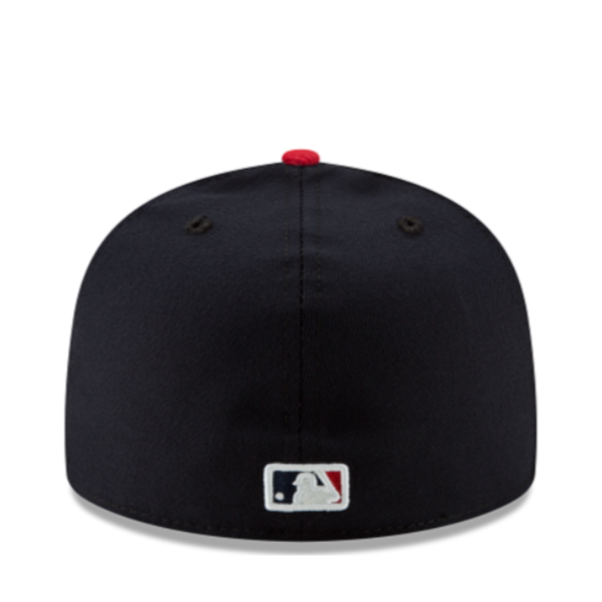 Back View of Front View of New Era Atlanta Braves Navy Red 2 Tone Basic Authentic Collection 59FIFTY Fitted Hat