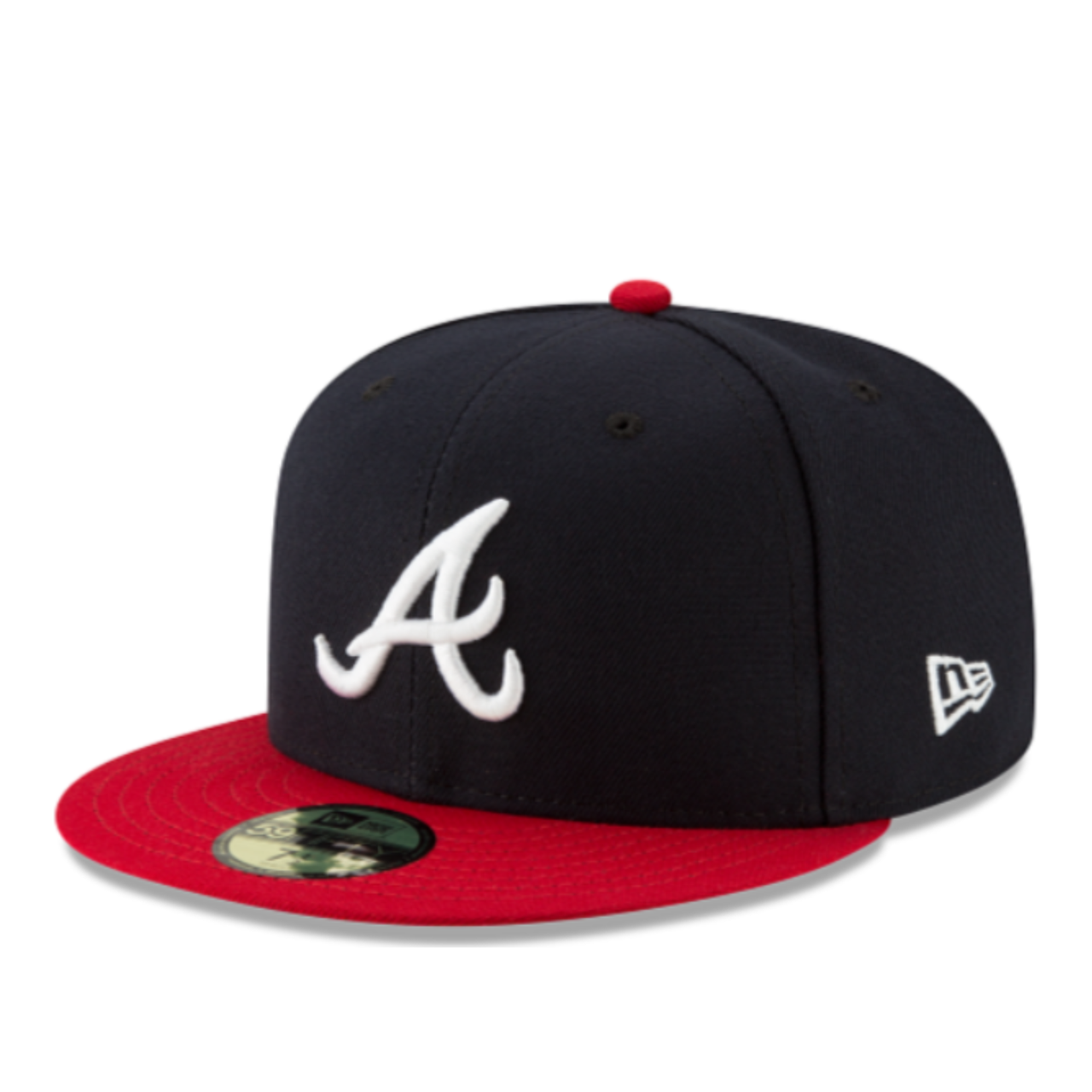 Front View of New Era Atlanta Braves Navy Red 2 Tone Basic Authentic Collection 59FIFTY Fitted Hat