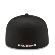 Back view of New Era Atlanta Falcons black 59FIFTY fitted hat with red logo