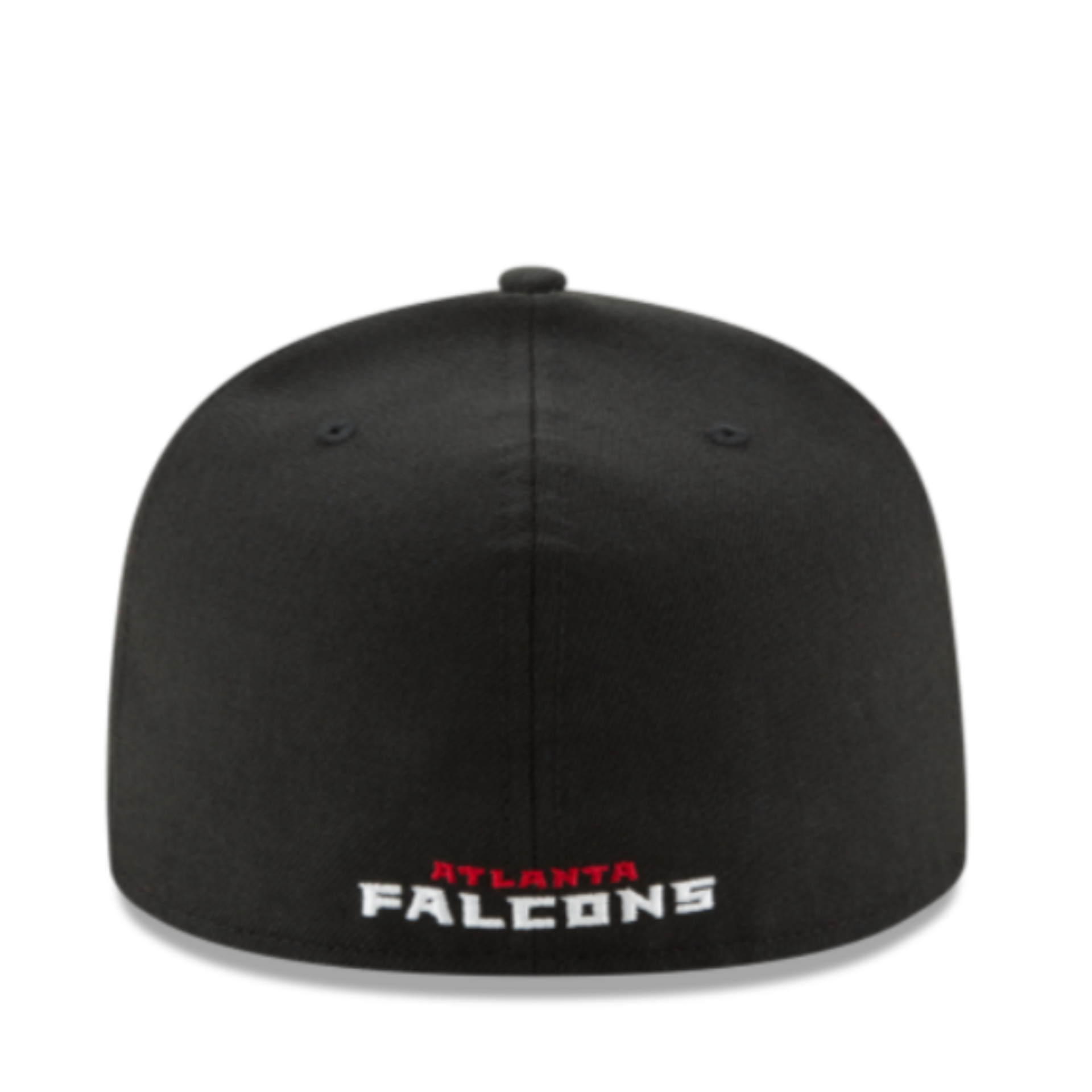 Back view of New Era Atlanta Falcons black 59FIFTY fitted hat with red logo