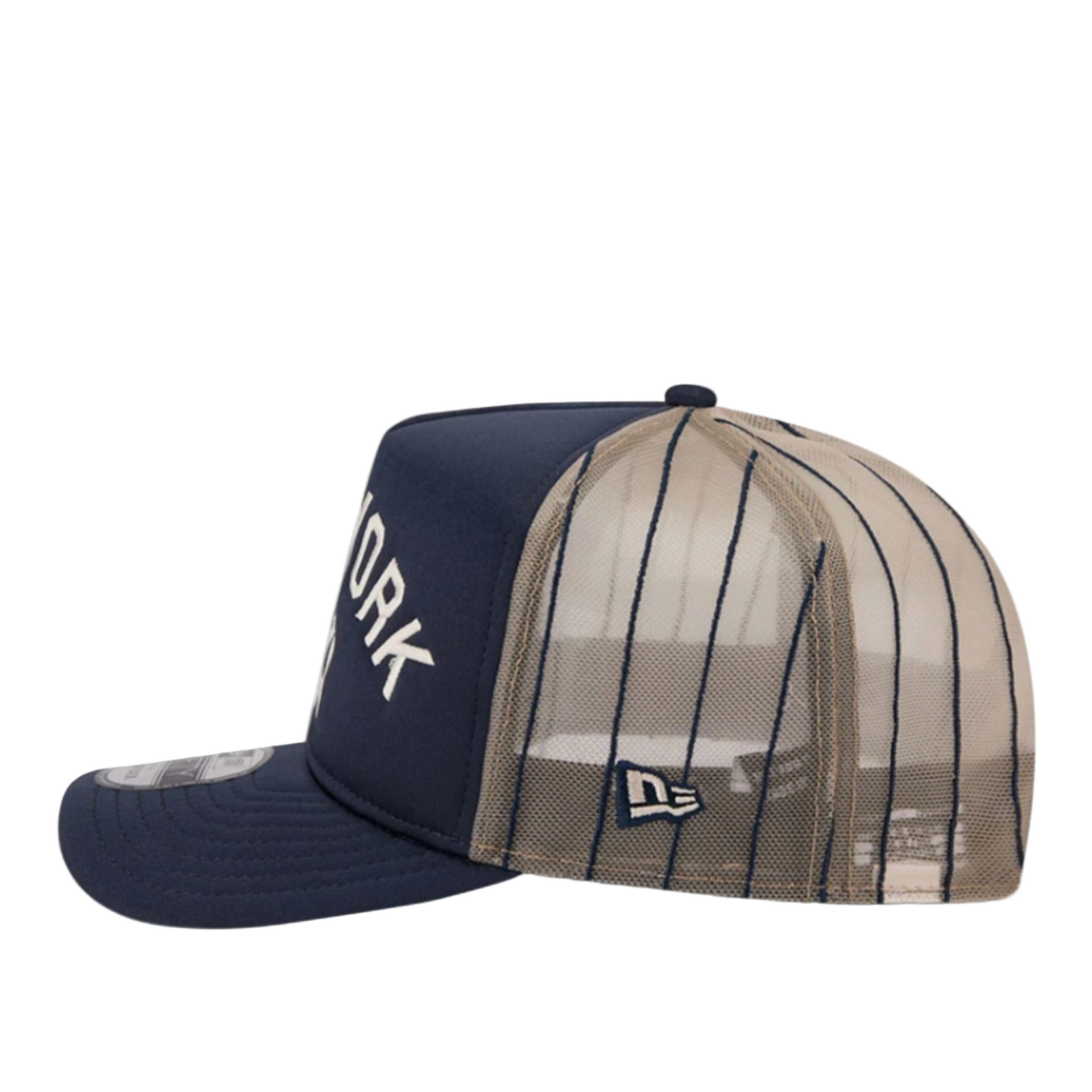 Side View of New Era New York Yankees Vintage Arched Foam Front 9FIFTY A-Frame Adjustable Trucker Hat