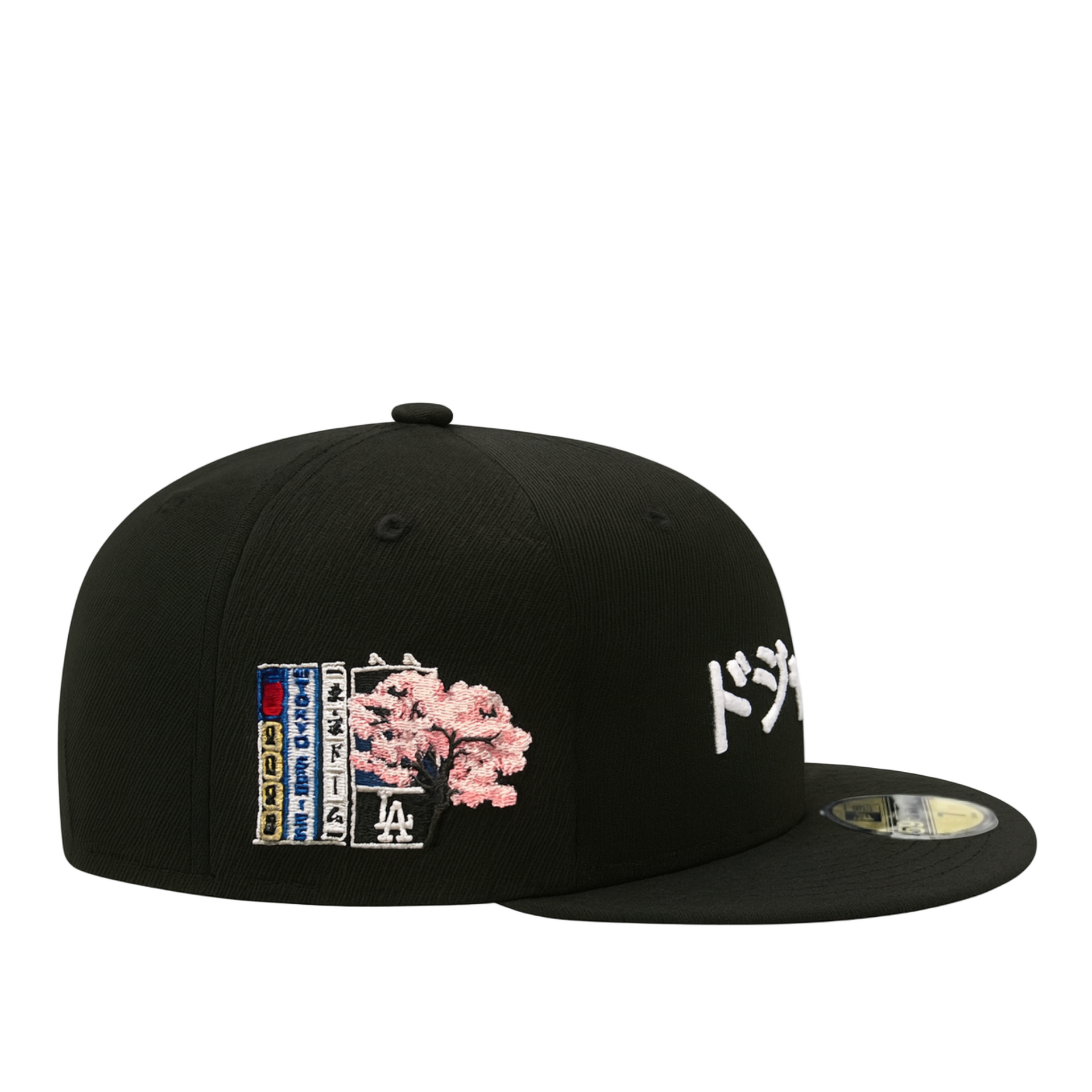 side patch of New Era Los Angeles Dodgers Exclusive 2025 Tokyo Series Black 59FIFTY Fitted Hat