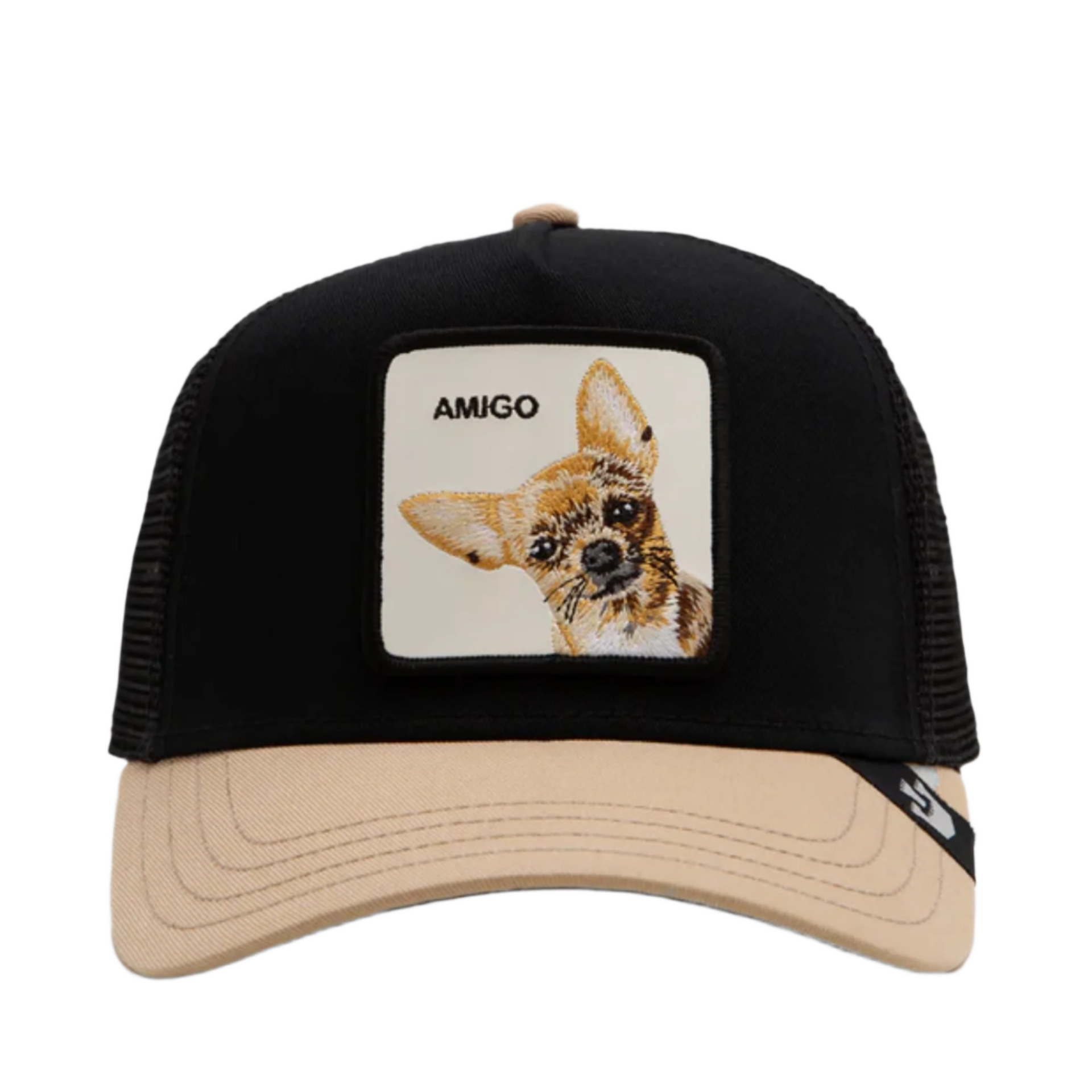 Goorin Bros The Amigo Dog Black and Khaki 2 tone mesh trucker snapback hat