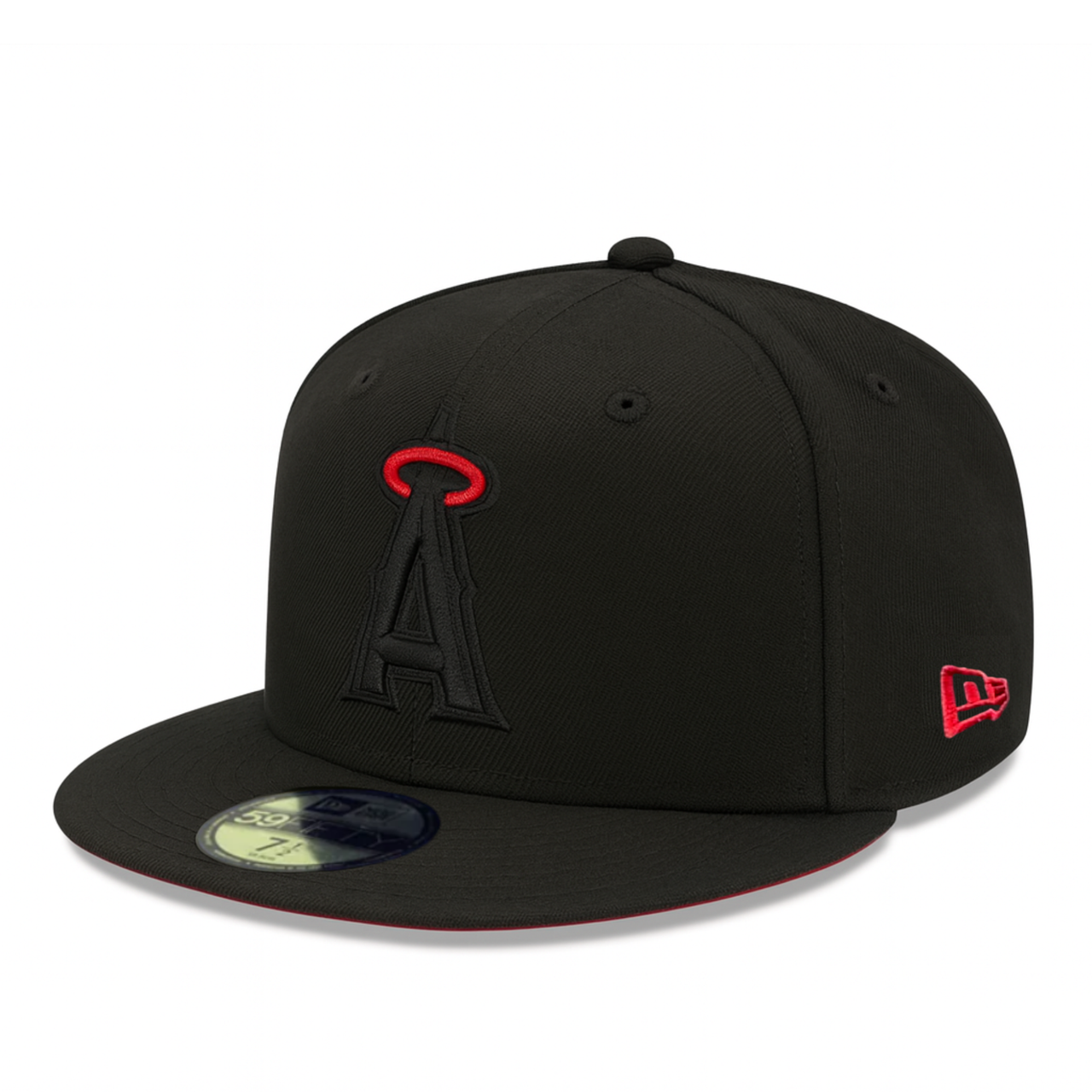 right side of New Era Los Angeles Anaheim Angels Black Red Halo ASG 59FIFTY Fitted Hat