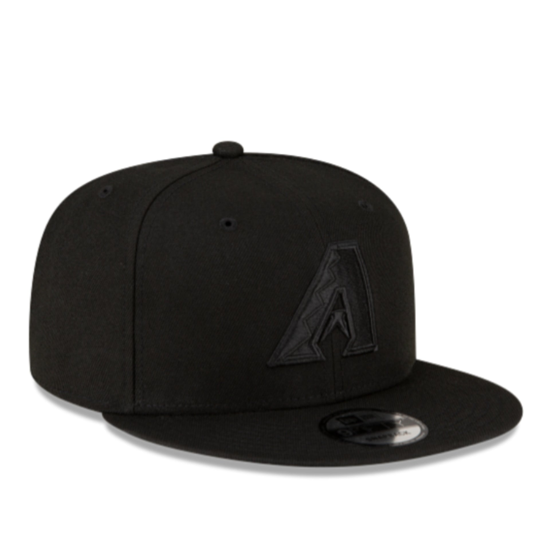 New Era Arizona Diamondbacks Black on Black 9FIFTY Snapback Hat front right angle view