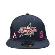 front of Atlanta Braves Multi Logo ASG G1 Navy 59FIFTY Fitted Hat
