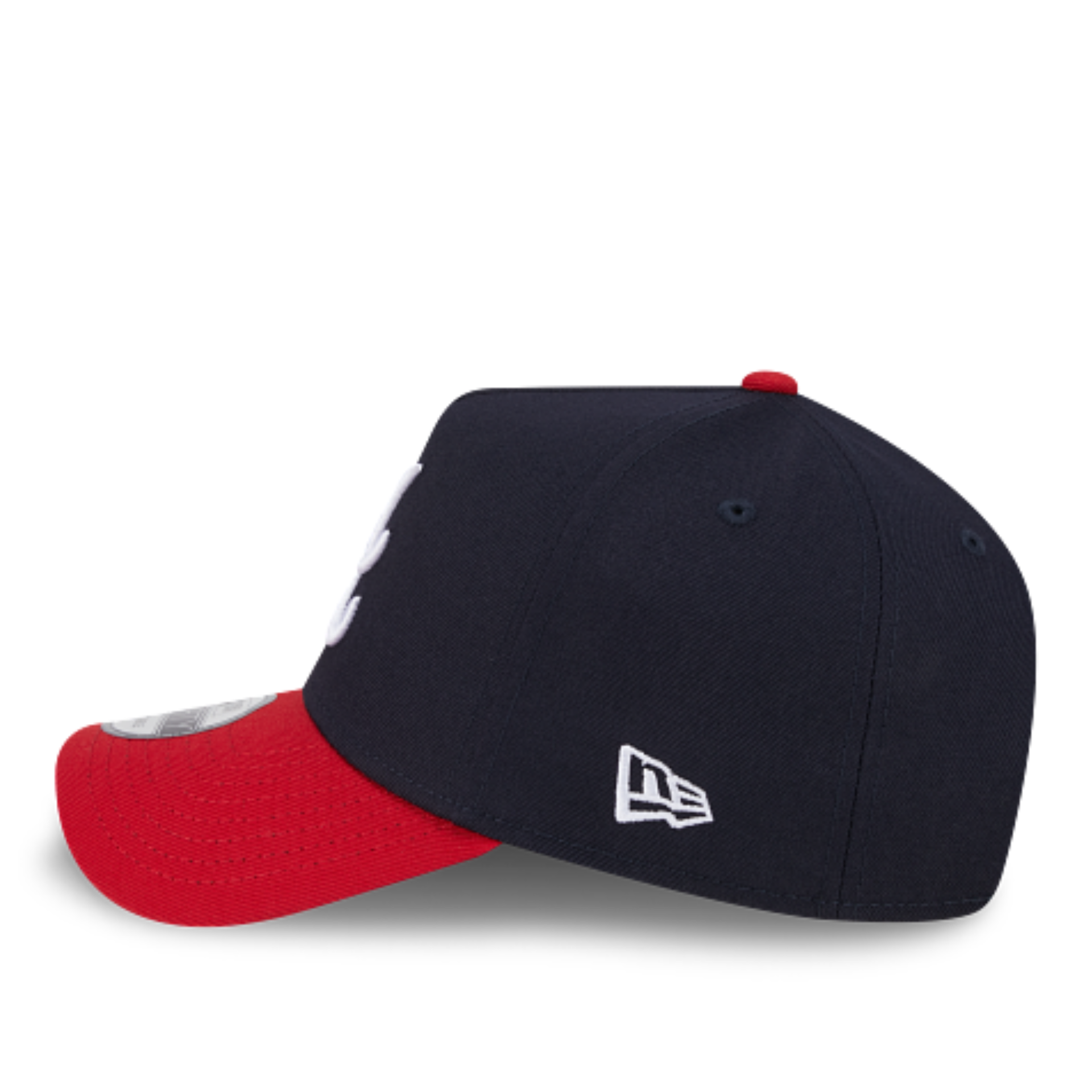 side of new era atlanta braves navy red 9forty a-frame snapback hat