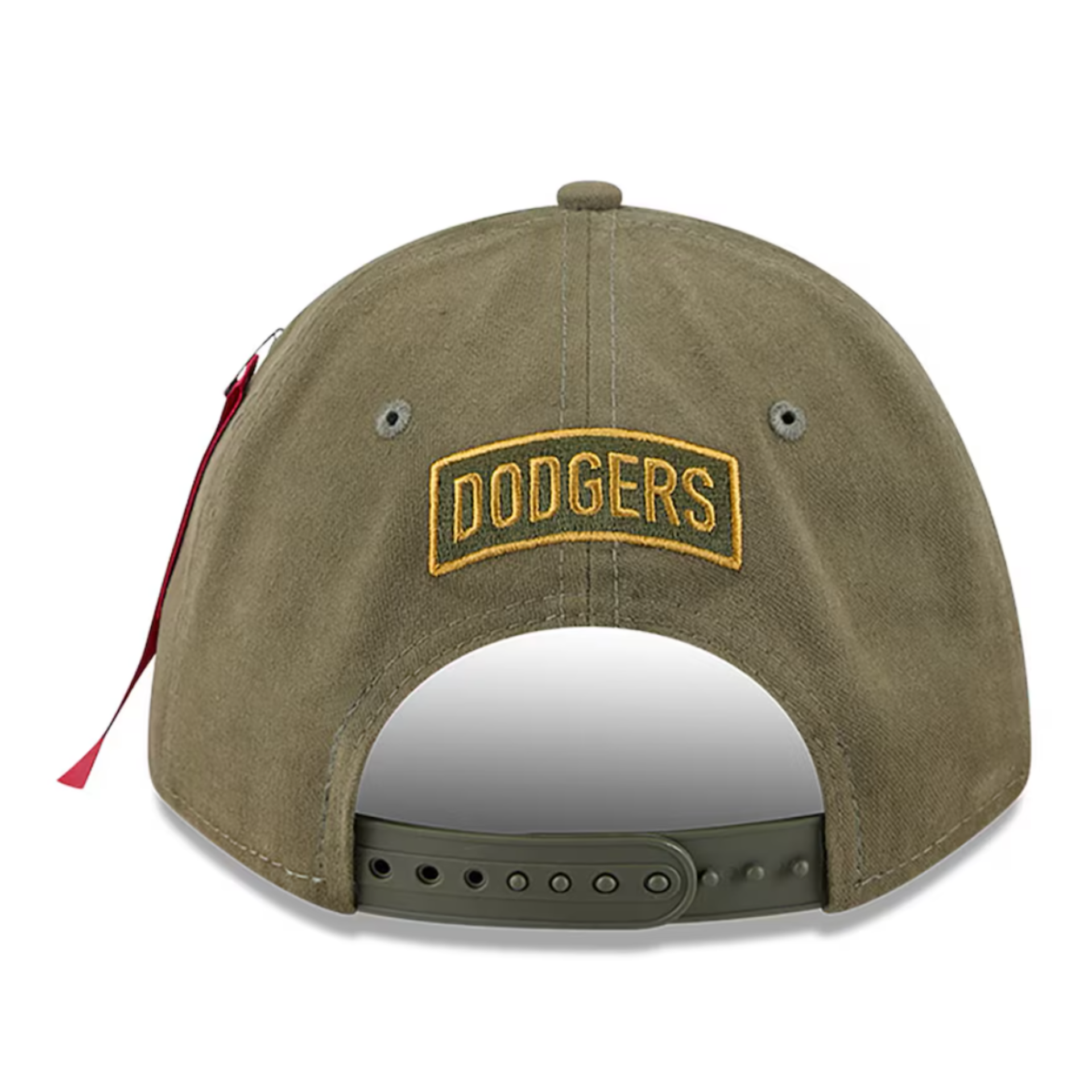 Back of New Era X Alpha Industries Los Angeles Dodgers Olive 9FORTY M-Crown A-Frame Snapback Hat (Copy)