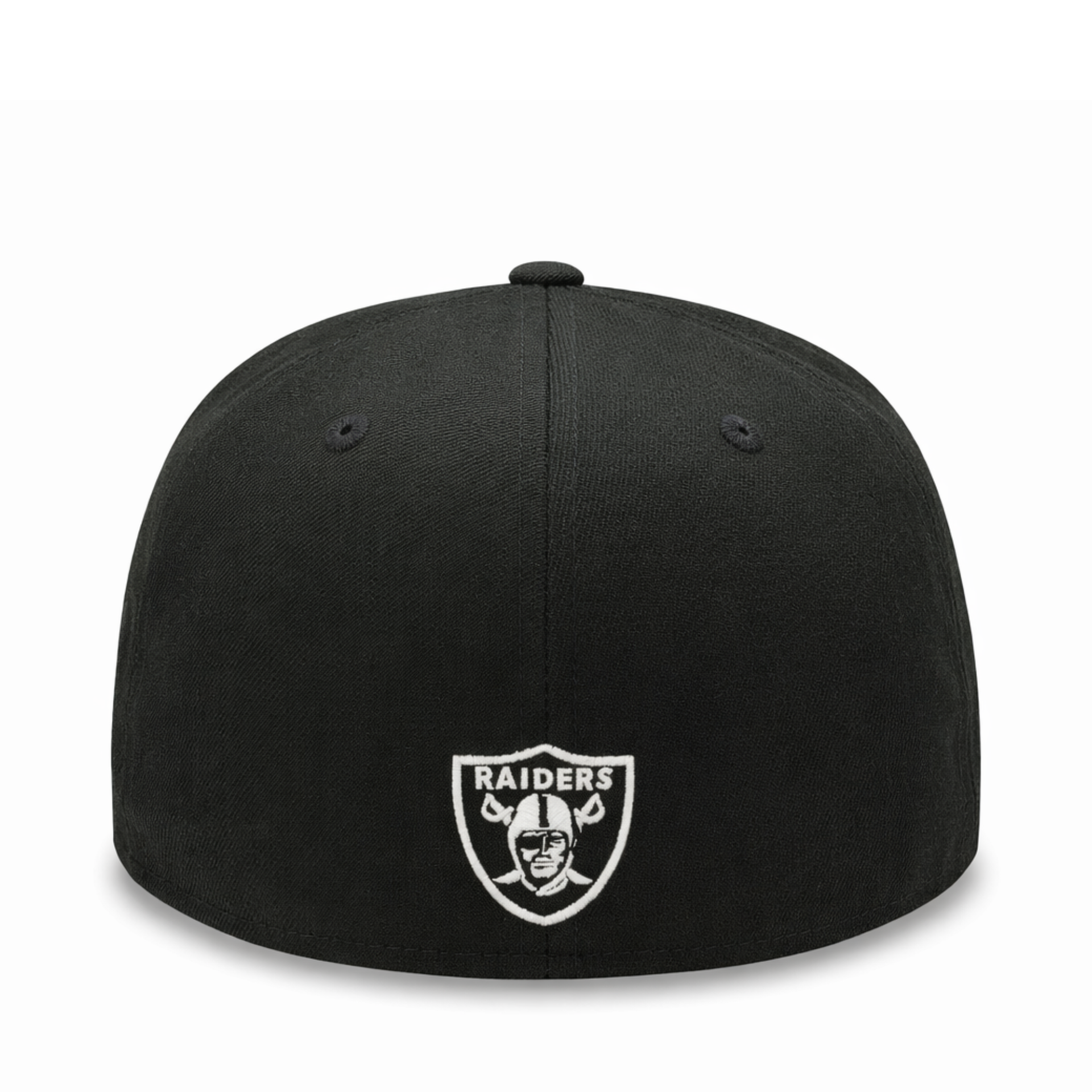 back of New Era Las Vegas Raiders Script Black Gray 59FIFTY Fitted Hat