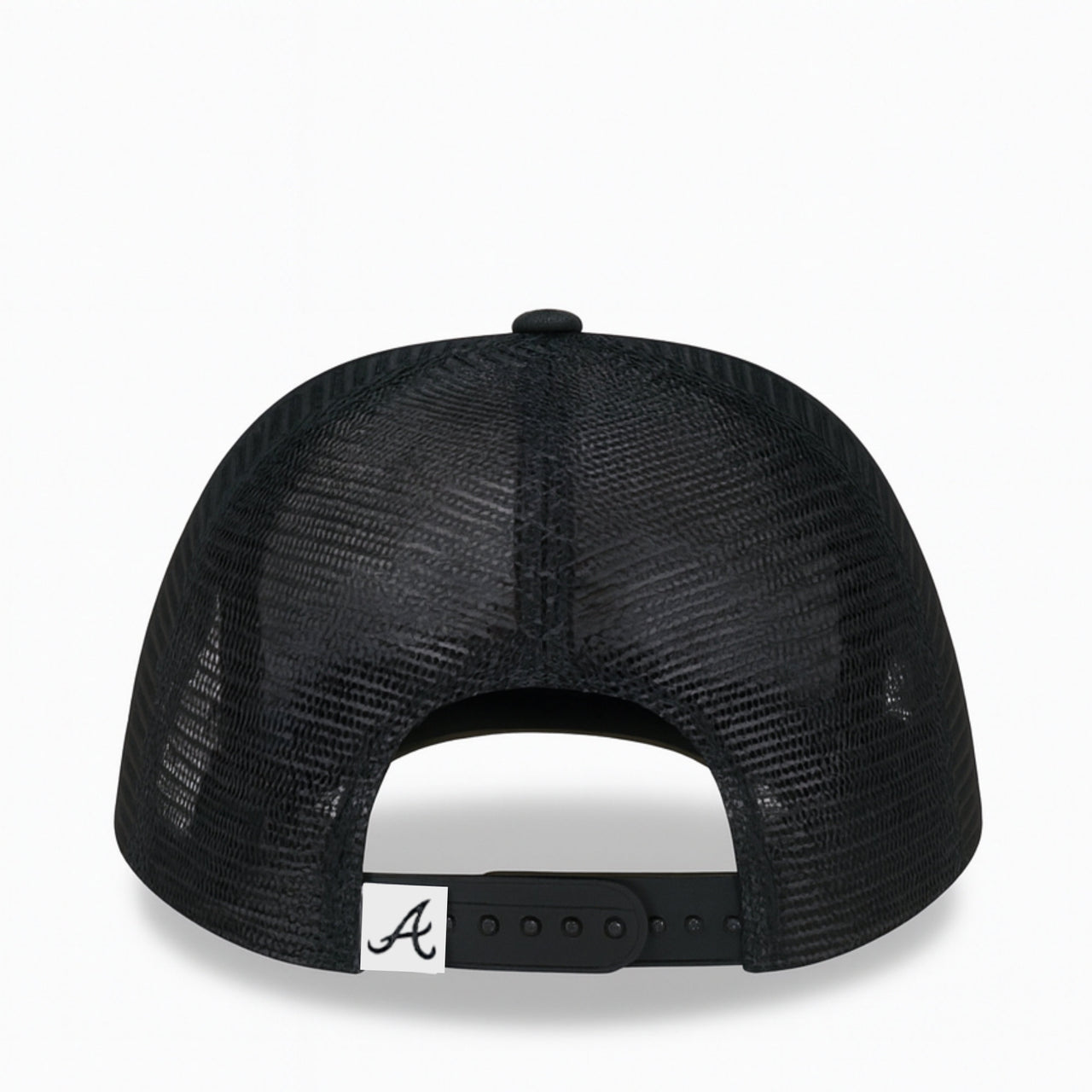 back of New Era Atlanta Braves Black Trucker 9FIFTY Snapback Hat