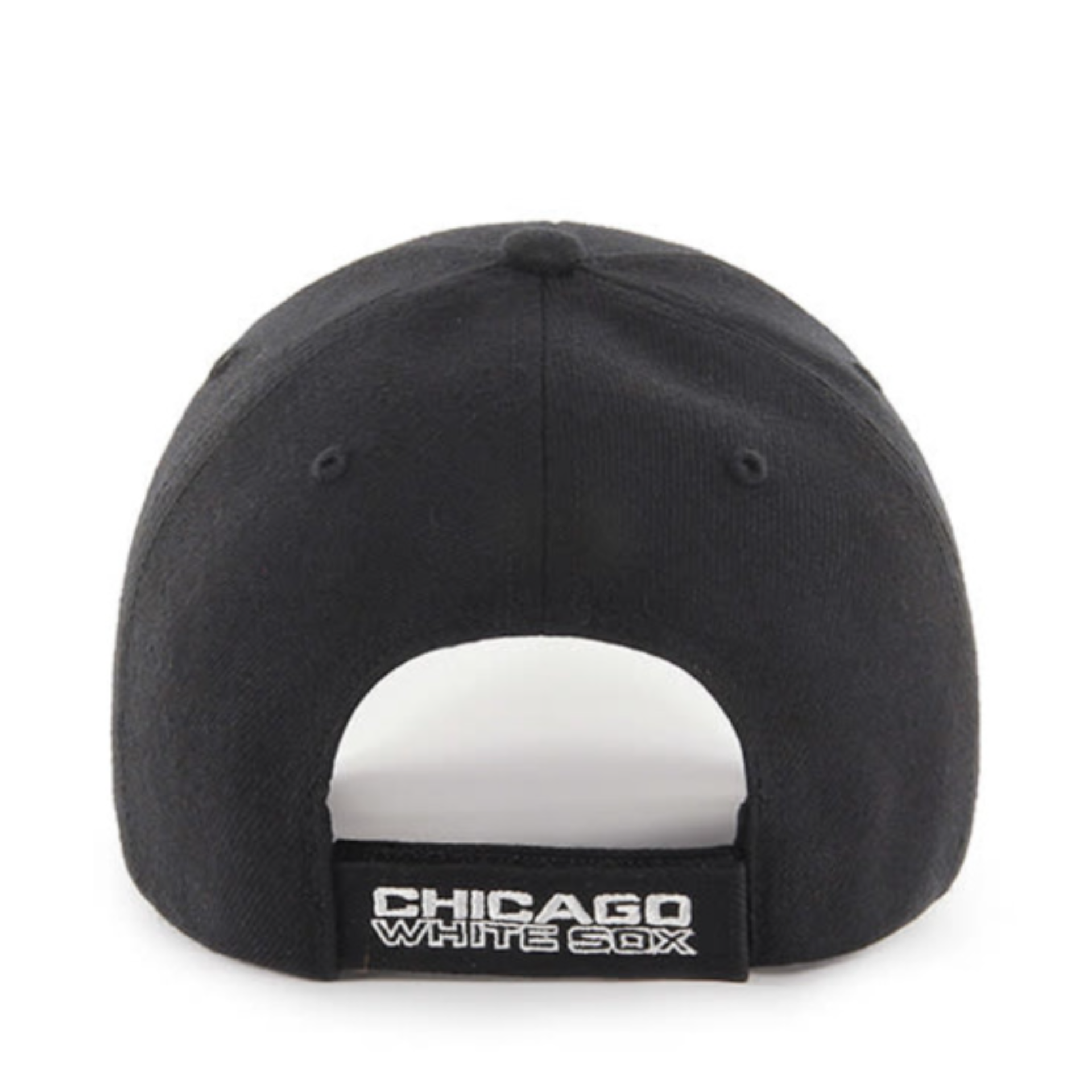 Back of 47 Brand Chicago White Sox Black White MVP Adjustable Velcro Hat