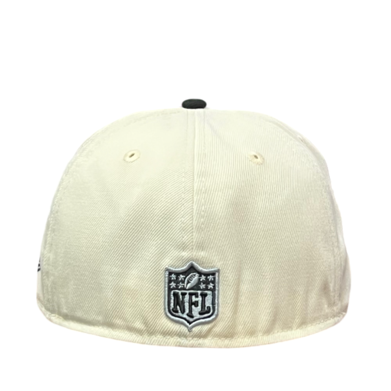 back of Las Vegas Raiders Chrome Black Gray 2 Tone Fitted Hat