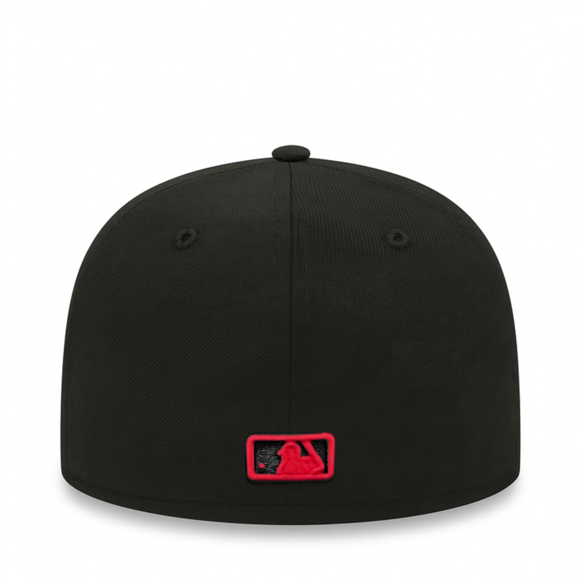 back of New Era New York Yankees Black Scarlet 59FIFTY Fitted Hat