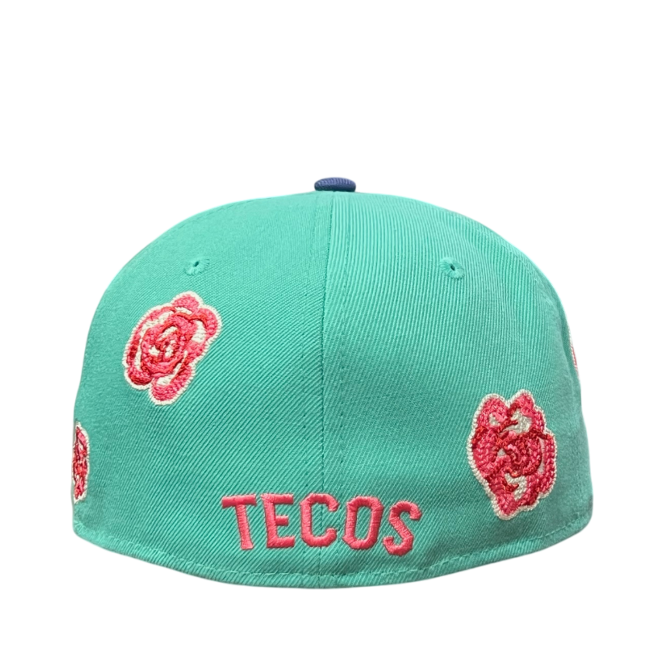 back of LMB Tecolotes de los Dos Laredos Green Purple Rose 59FIFTY Fitted Hat