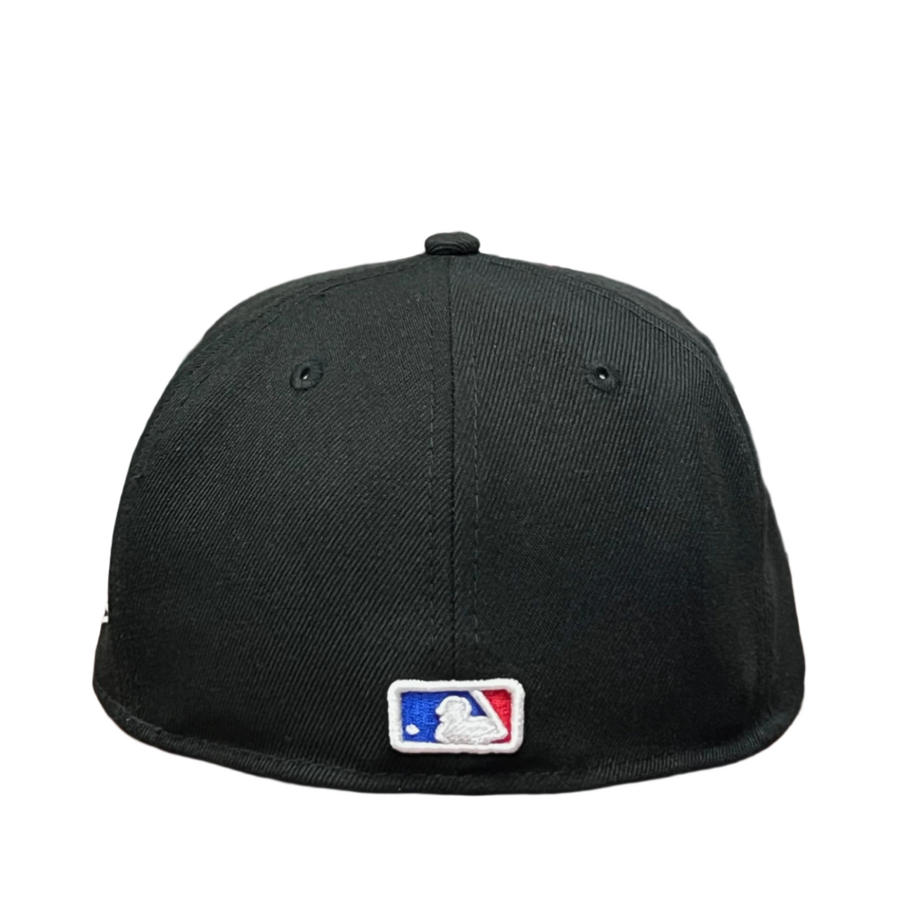 back of new era batterman mlb logo 59fifty fitted black hat
