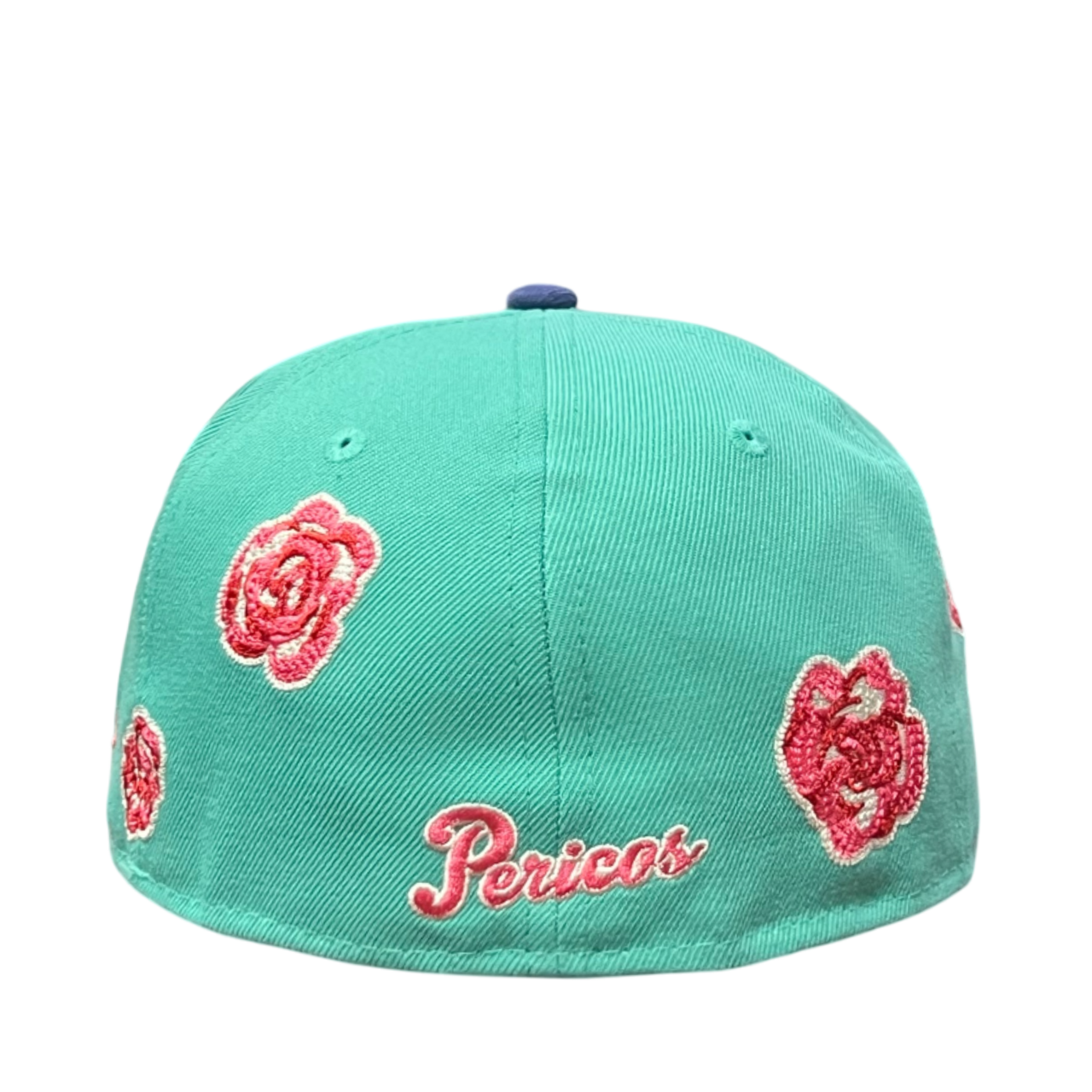 back of LMB Pericos de Puebla Green Purple Rose 59FIFTY Fitted Hat