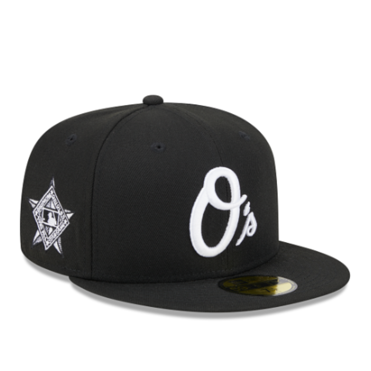 New Era Baltimore Orioles O's 1993 ASG Black 59FIFTY Fitted Hat front angle view