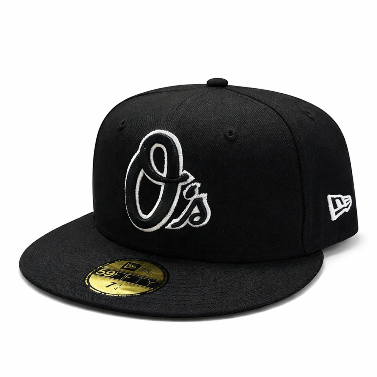 New Era Baltimore Orioles O's 59FIFTY Fitted Hat Black Black White Outlined front view