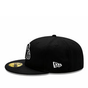 New Era Baltimore Orioles O's 59FIFTY Fitted Hat Black Black White Outlined side view