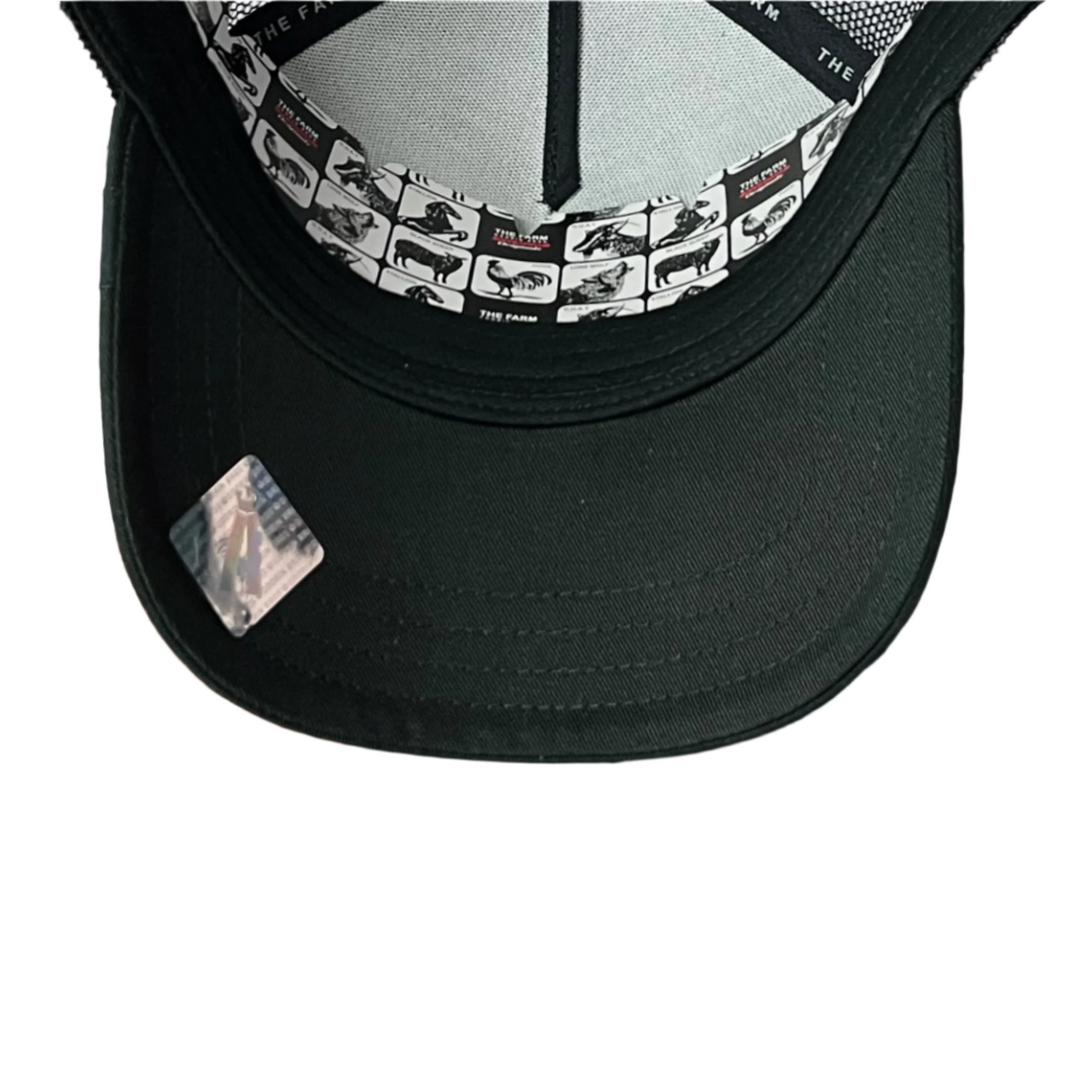 black under visor of goorin bros road rager black trucker snapback hat