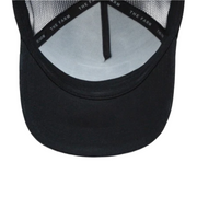 under visor of Goorin Bros The Guard Dog Black Trucker Mesh Snapback Hat