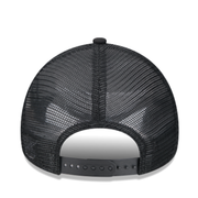 Back View of A black New Era 9FORTY A-Frame trucker style cap with an all-black LA logo, displayed on a white background.