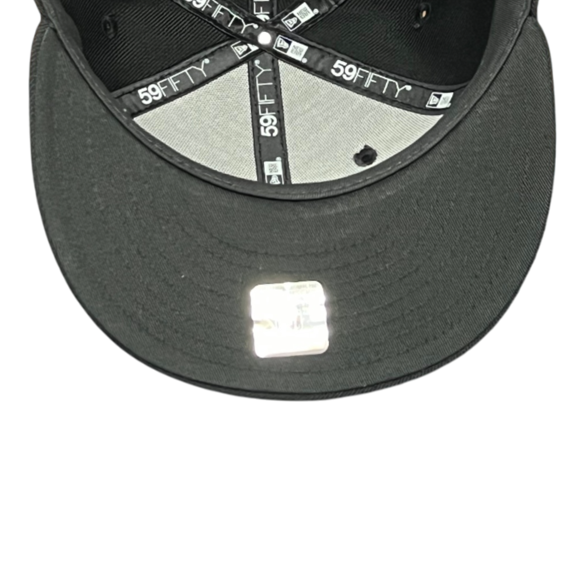 black under visor of Las Vegas Raiders Script Black Silver Fitted Hat