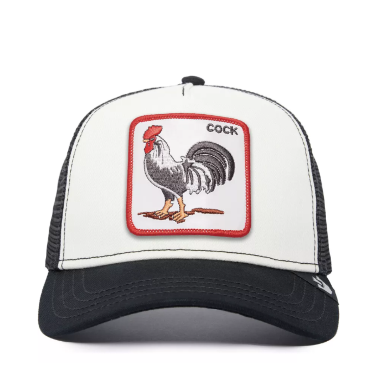 Black and White The Cock The Goorin Bros Mesh trhcker snapback hat