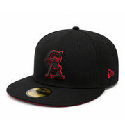 New Era Los Angeles California Angels Black Red 59FIFTY Fitted Hat front left angle view
