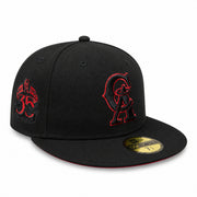 New Era Los Angeles California Angels Black Red 59FIFTY Fitted Hat front right angle view