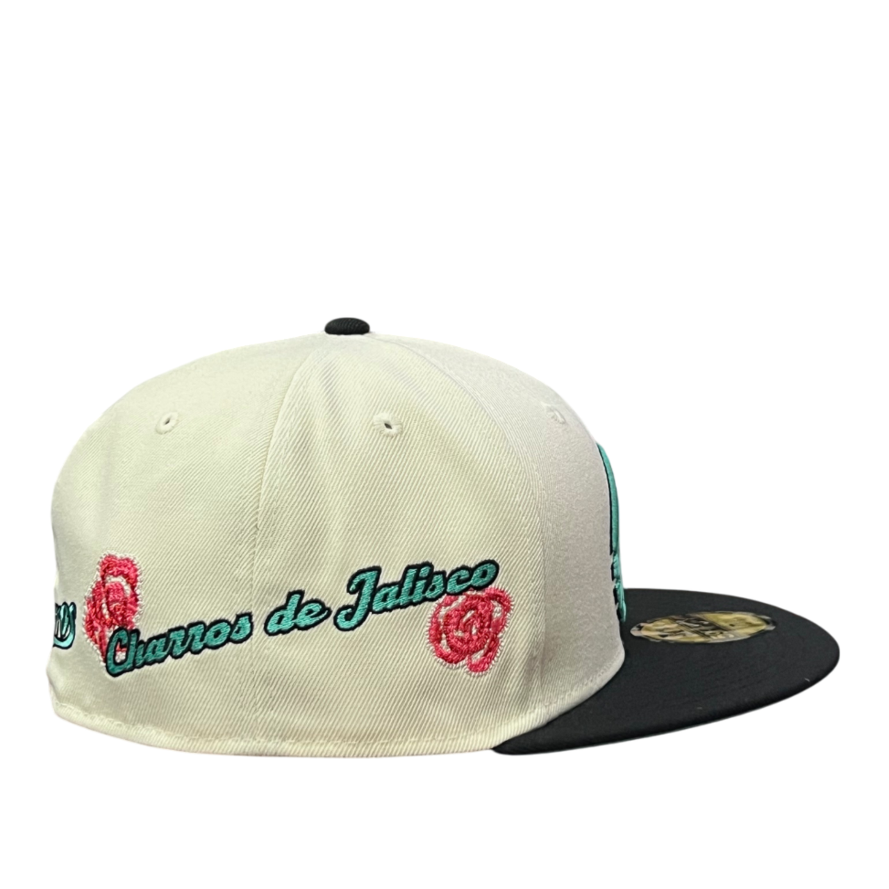 side of LMB Charros de Jalisco Chrome Black Rose 59FIFTY Fitted Hat