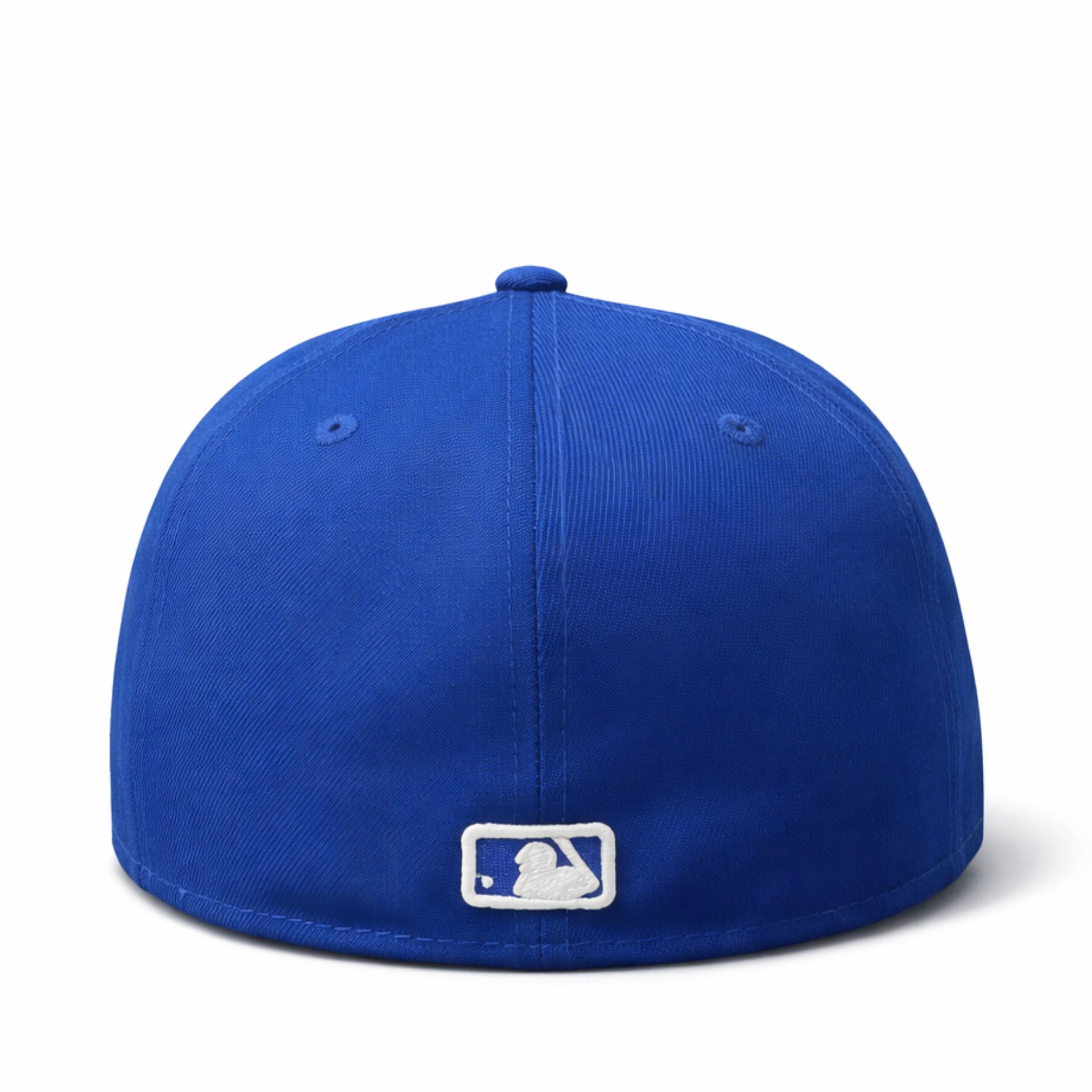 Blue baseball cap with a logo on a white background