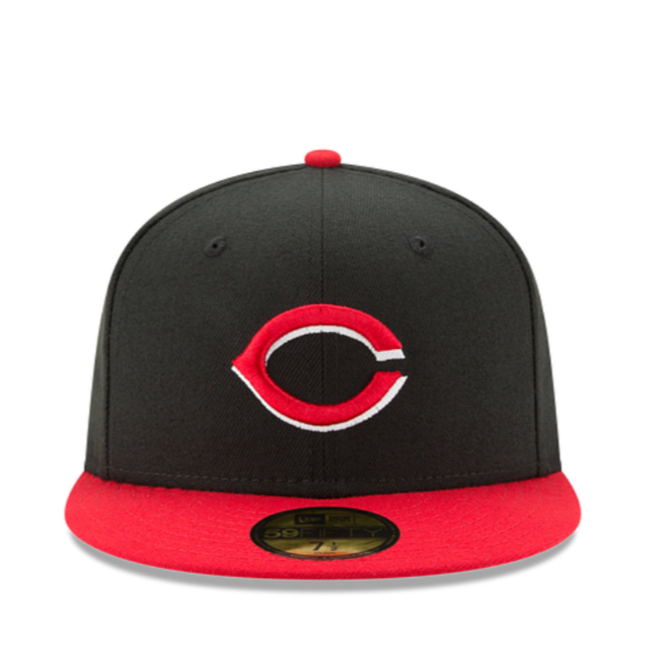 New Era Cincinnati Reds Authentic Collection Black Red 2 Tone 59FIFTY Fitted Hat front view