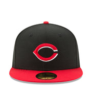 New Era Cincinnati Reds Authentic Collection Black Red 2 Tone 59FIFTY Fitted Hat front view