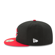Side View of New Era Cincinnati Reds Authentic Collection Black Red 2 Tone 59FIFTY Fitted Hat