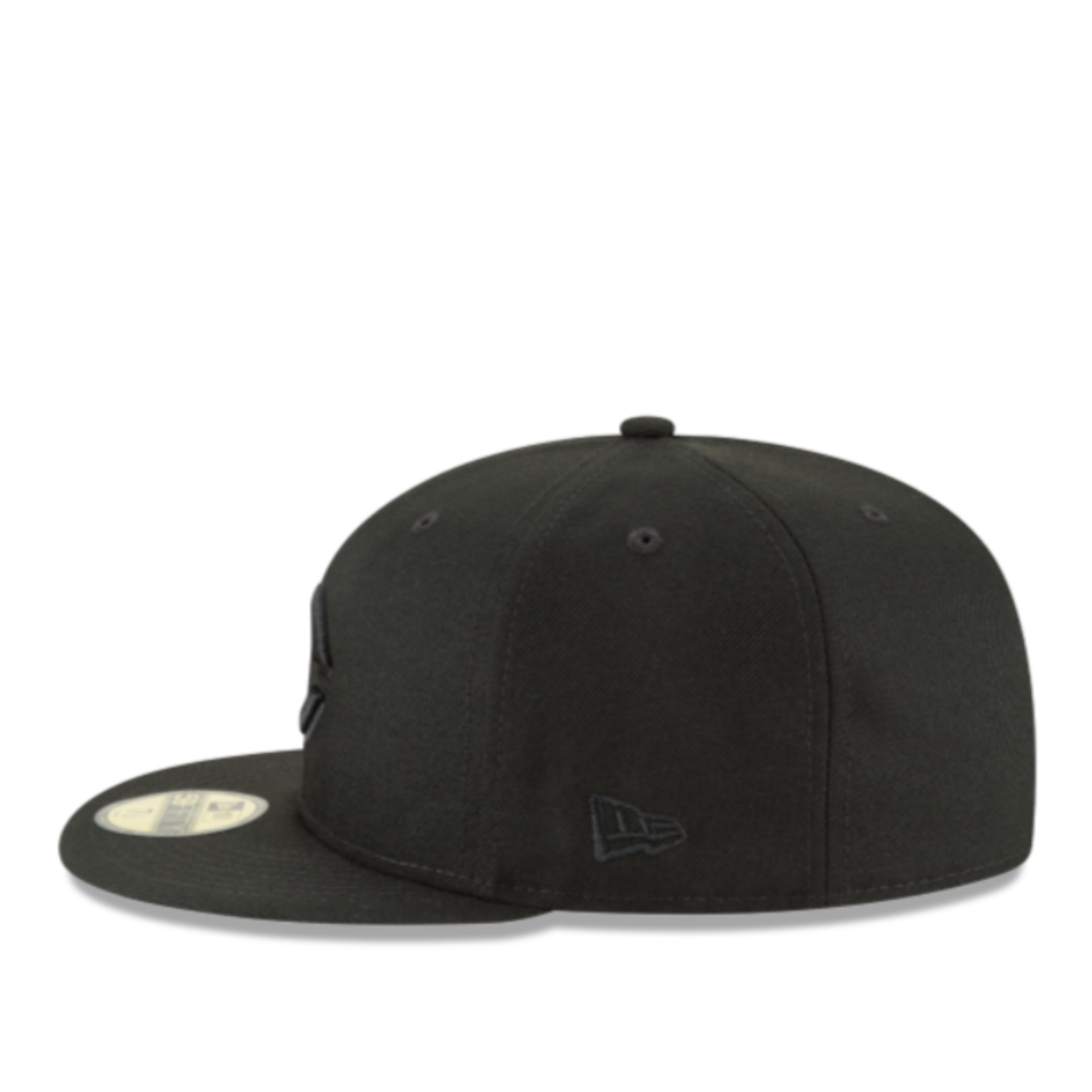 Side View of New Era Cincinnati Reds Black on Black 59FIFTY Fitted Hat