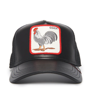 The Cock will Prevail Black Leather goorin bros trucker snapback hat