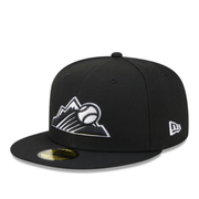 Front View of New Era Colorado Rockies Black and White 59FIFTY Fitted Hat