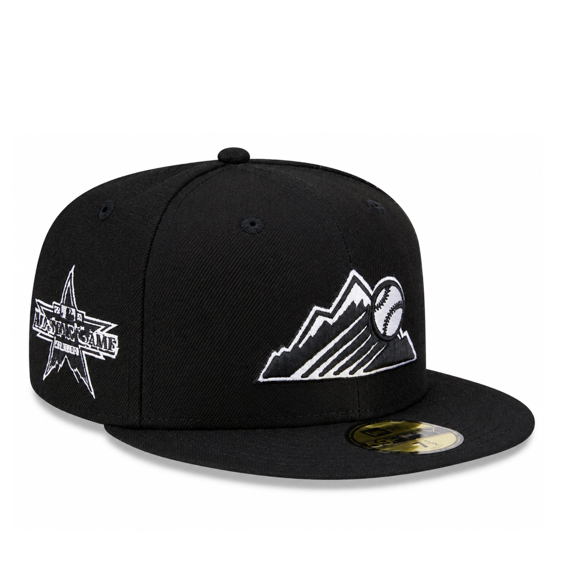 New Era Colorado Rockies 2021 All Star Game Black 59FIFTY Fitted Hat front angle view