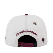 back of JC Brand Corridos Tumbados CT snapback hat in bone and burgundy color.