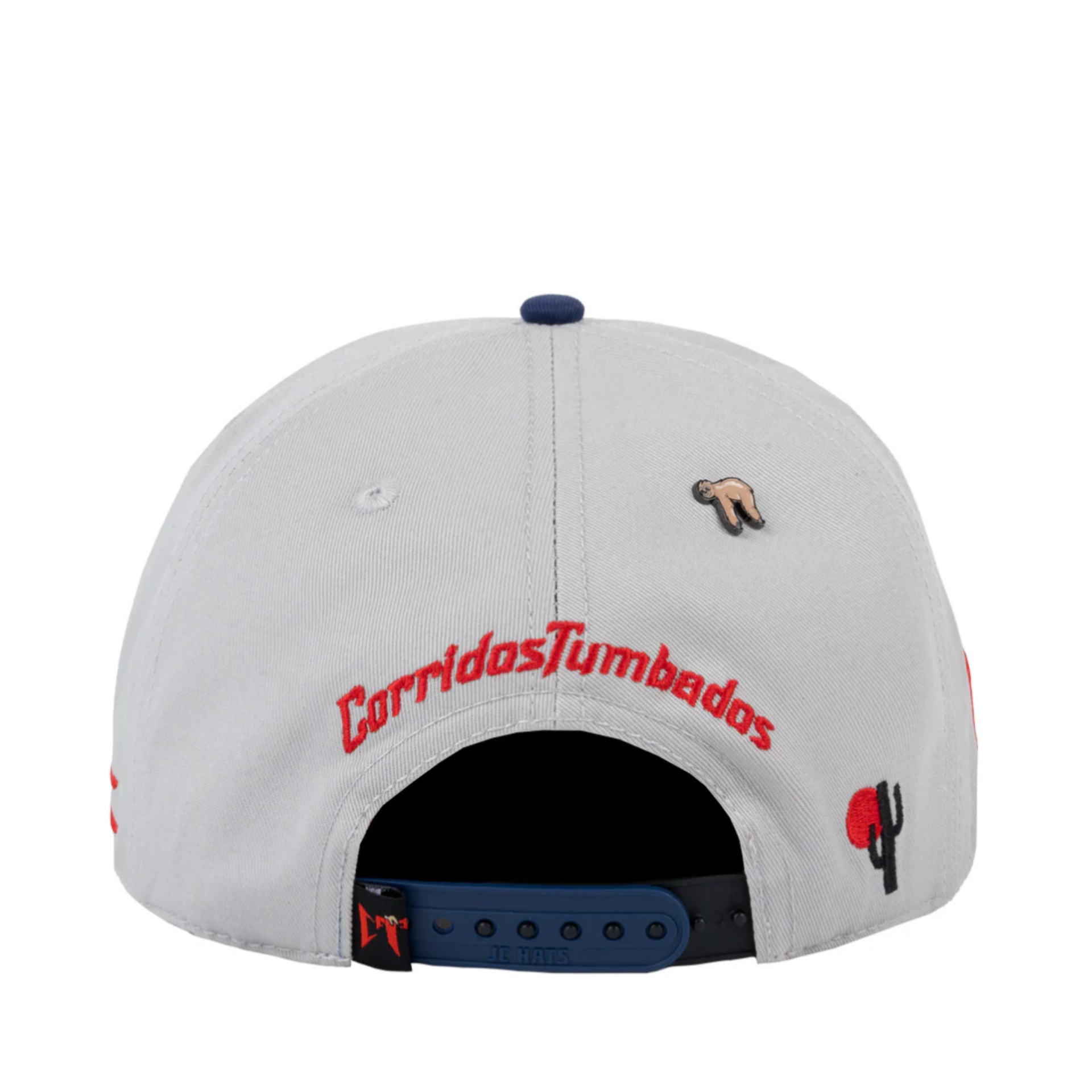 back of JC Brand Corridos Tumbados CT snapback hat in gray and navy color.